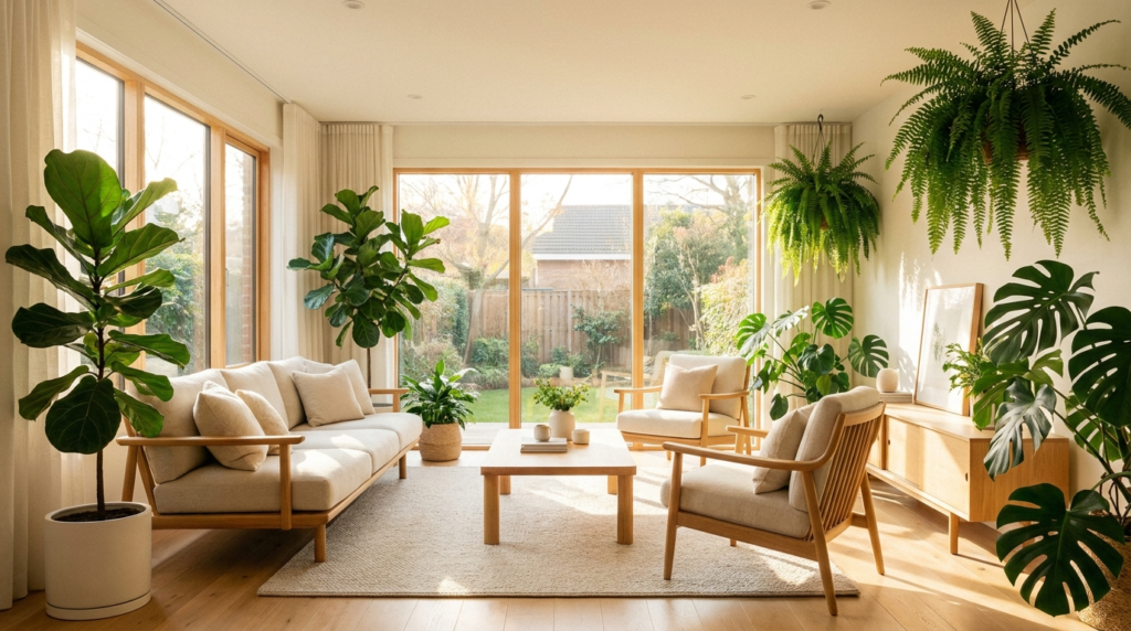 Bright, clean, healthy home living room with fresh air and natural light